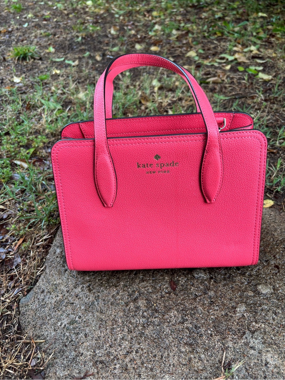 kate spade Coral Pink Pebbled Leather Satchel with Gold Logo